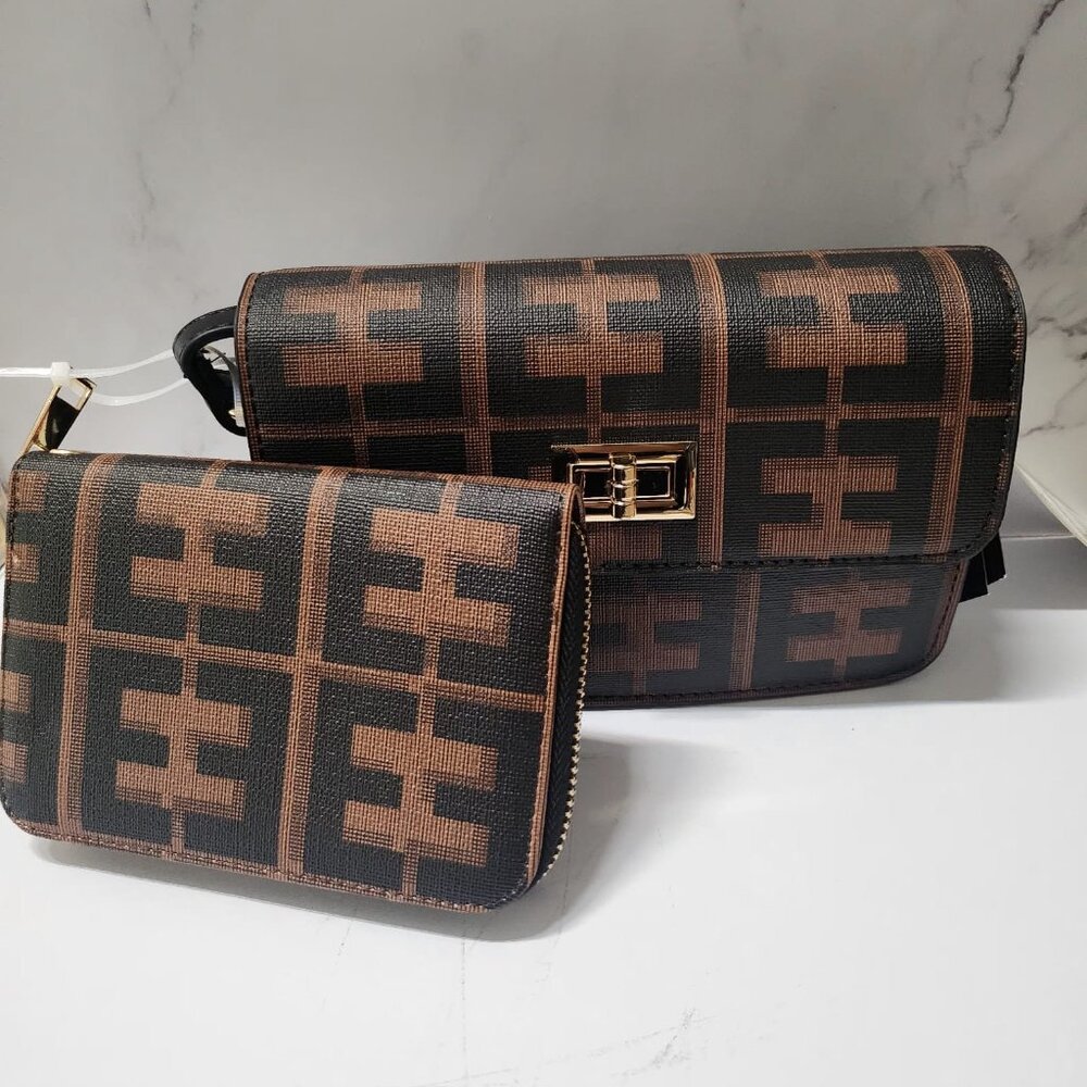 New!!  Crossbody Bag and Wallet Set Brown